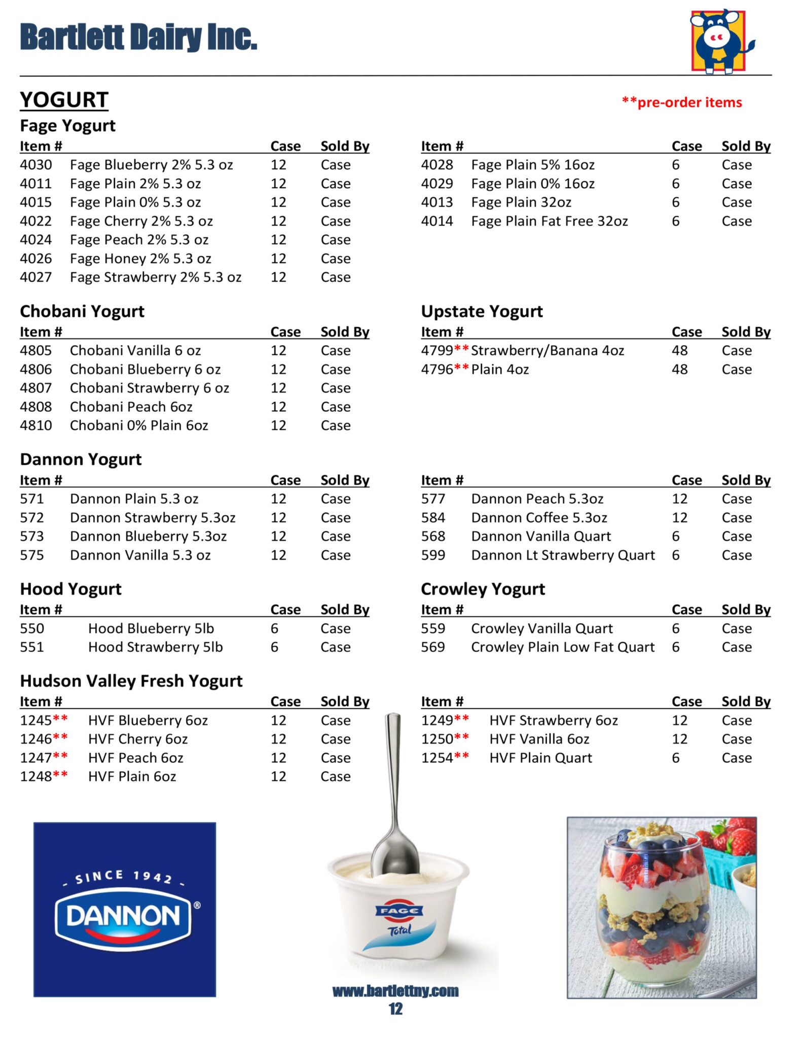 Product Catalog Bartlett Dairy A New York Milk Company