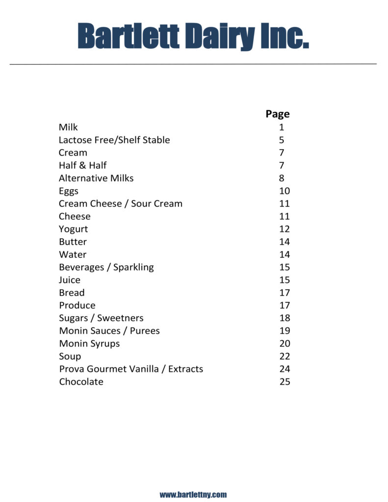 Product Catalog Bartlett Dairy A New York Milk Company